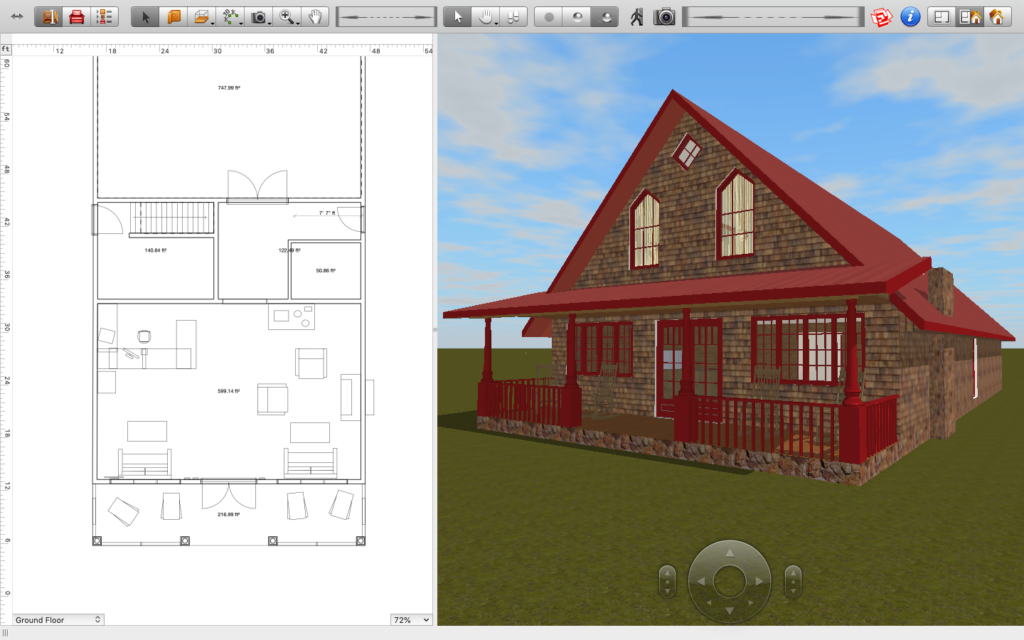 floor plan and 3d model of the red sky inn